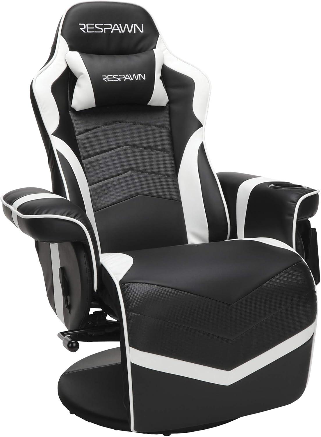 White and Black Racing Style Gaming Recliner with Footrest