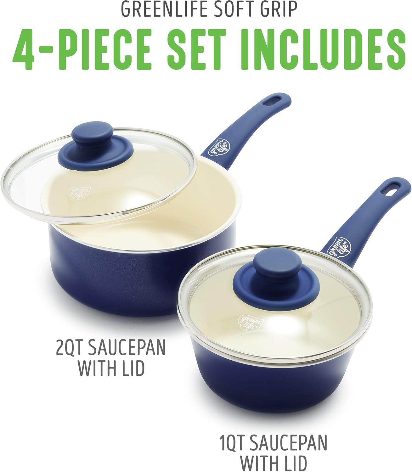 Blue Ceramic Nonstick Aluminum Saucepan Set with Glass Lids