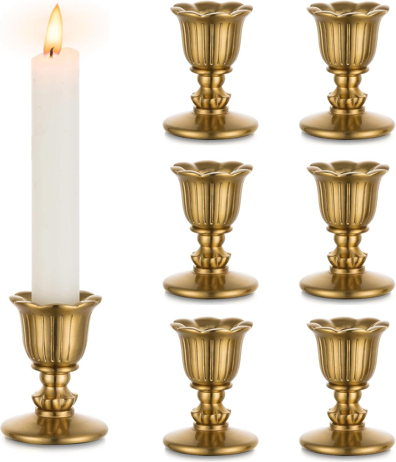 House of Hampton® Vintage Candlestick Candle Holders Brass,Taper Gold Candle Stick Victorian Style,Home Decor Set Of 6,Gold