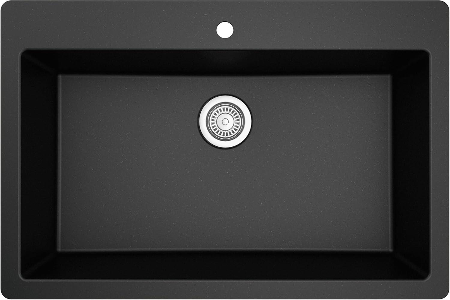 Black Quartz Single Bowl Drop-In Kitchen Sink