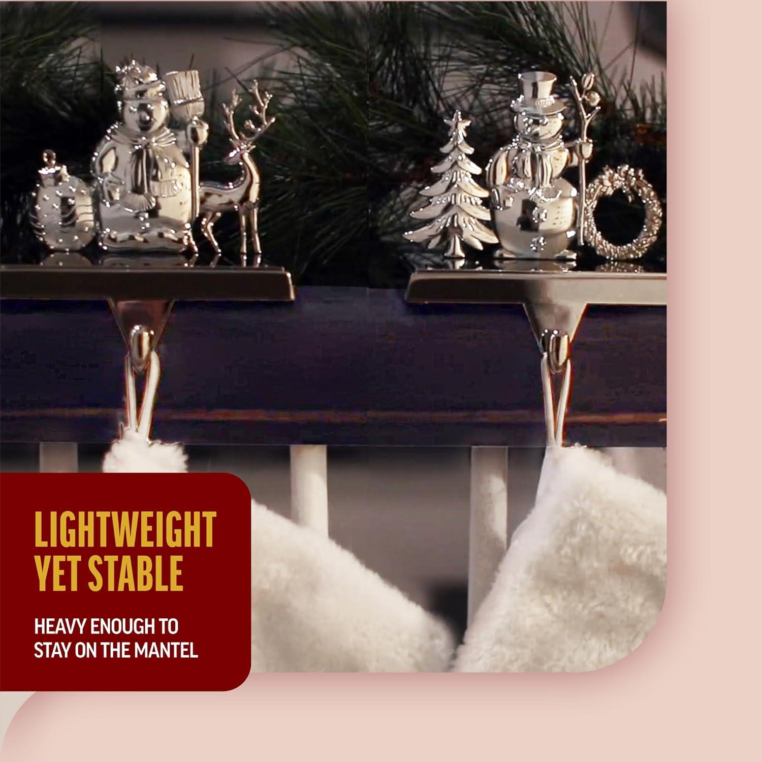 Klikel Stocking Holder Set of 2-2D Snowman and Snowlady Metal Stocking Hanger for Mantel - Snow Couple Christmas Stocking Holder for Fireplace Mantle - Snowman Heavy Stocking Holder for Mantle
