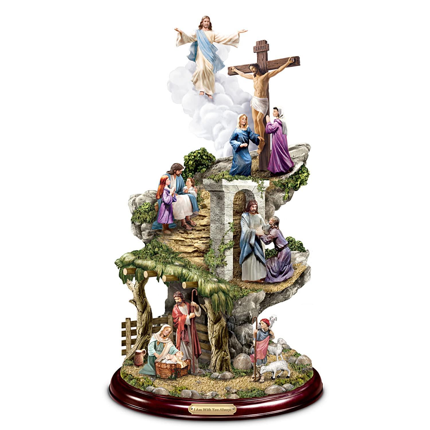 The Bradford Exchange Thomas Kinkade The Life of Christ Hand Painted Sculptural Masterpiece A Celebration of His Infinite Love Religious Statue Illustrating 5 Biblical Life Events of Jesus 12"-Inches