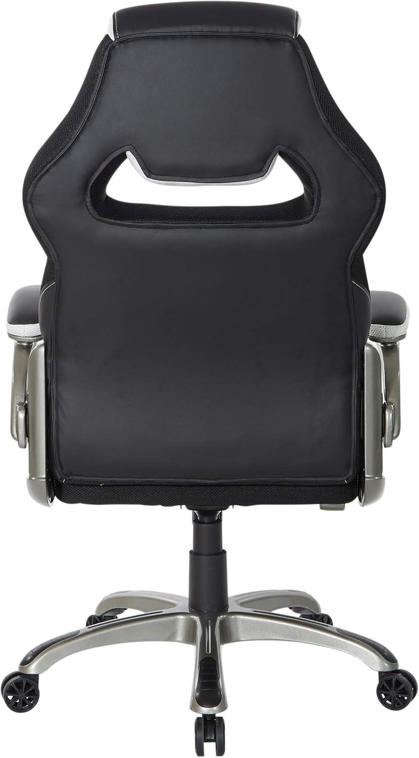 Oversite Gaming Chair in Black Faux Leather with White Accents