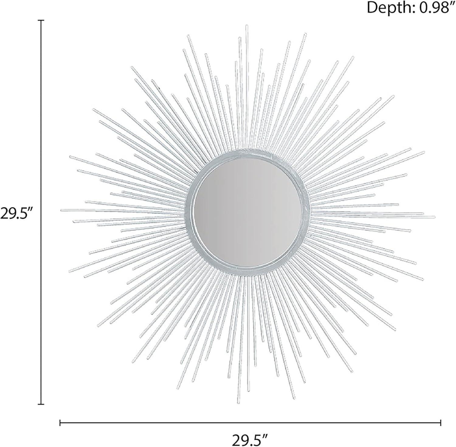 29.5" Round Dia Fiore Sunburst Decorative Wall Mirror Silver - Madison Park: Chic Luxe Metallic Flair
