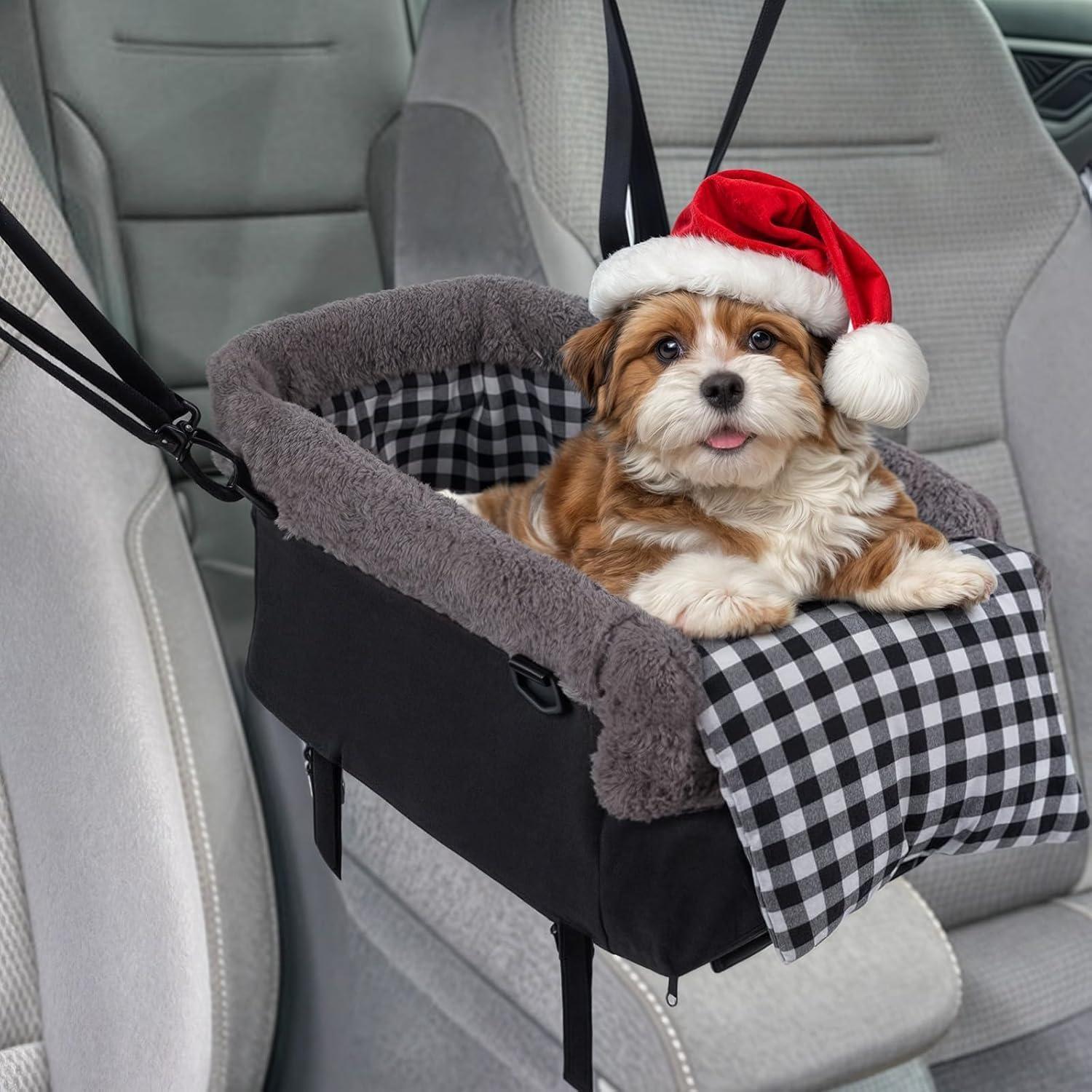 Dark Gray Small Dog Car Console Safety Seat with Removable Headrest