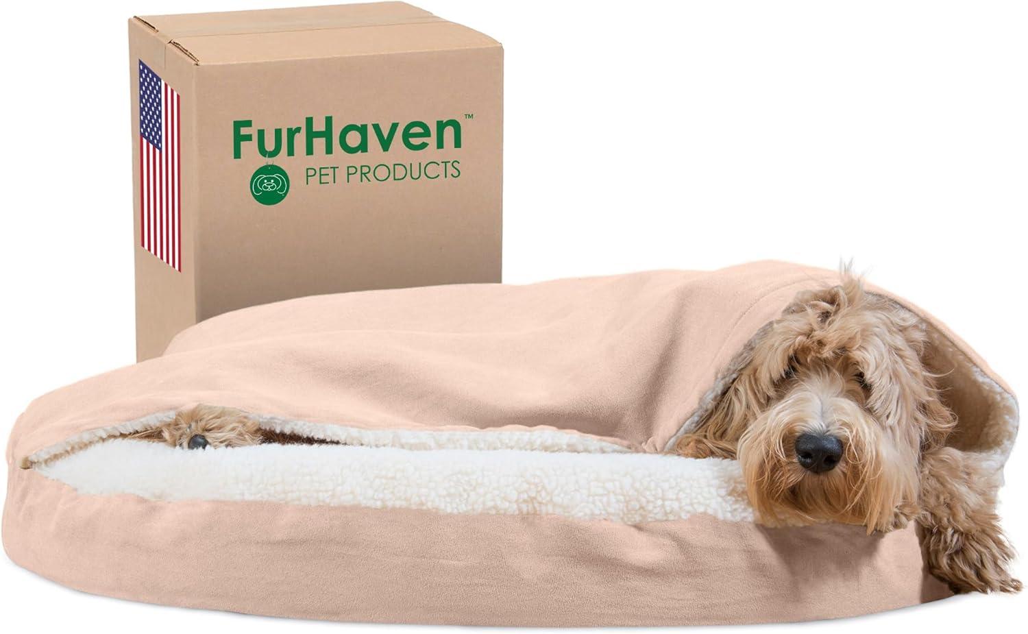 FurHaven Faux Sheepskin Round Hooded Orthopedic Dog Bed
