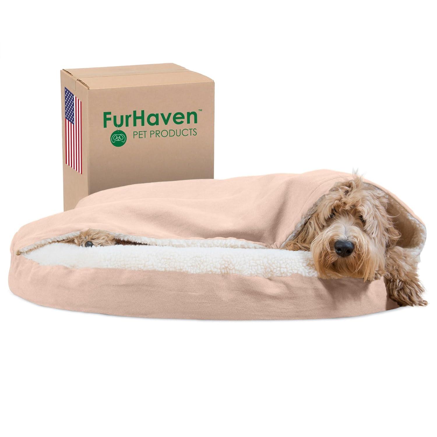 FurHaven Faux Sheepskin Round Hooded Orthopedic Dog Bed