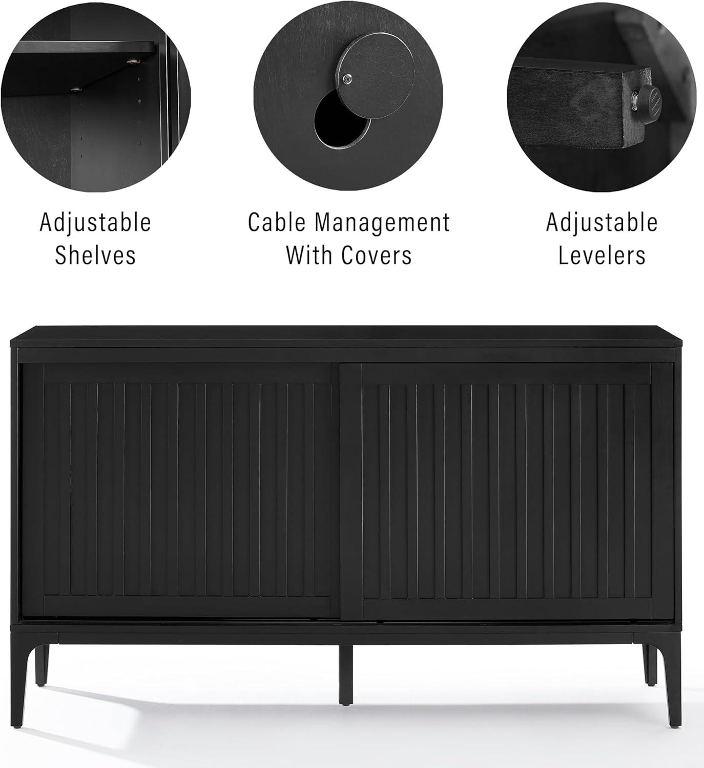 Crosley Furniture Asher Modern Particle Board Wood Sideboard in Matte Black