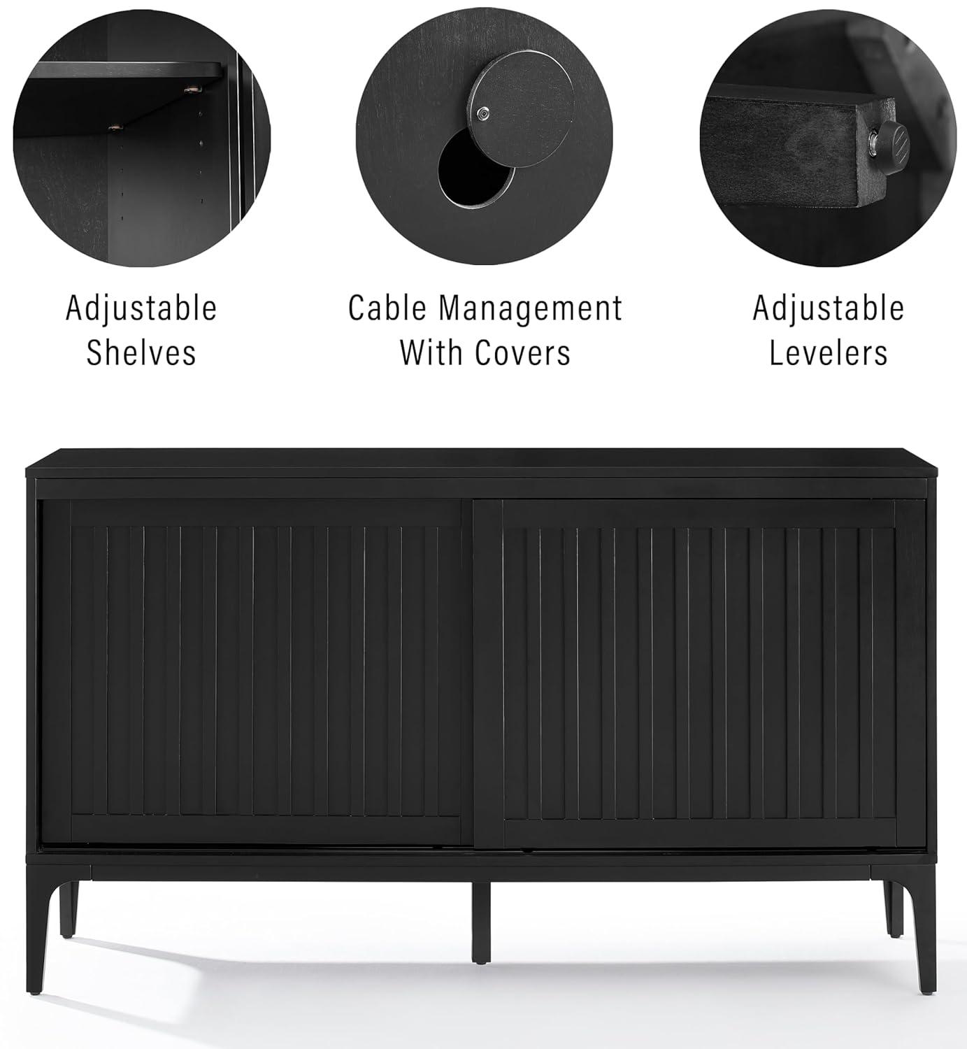 Crosley Furniture Asher Modern Particle Board Wood Sideboard in Matte Black