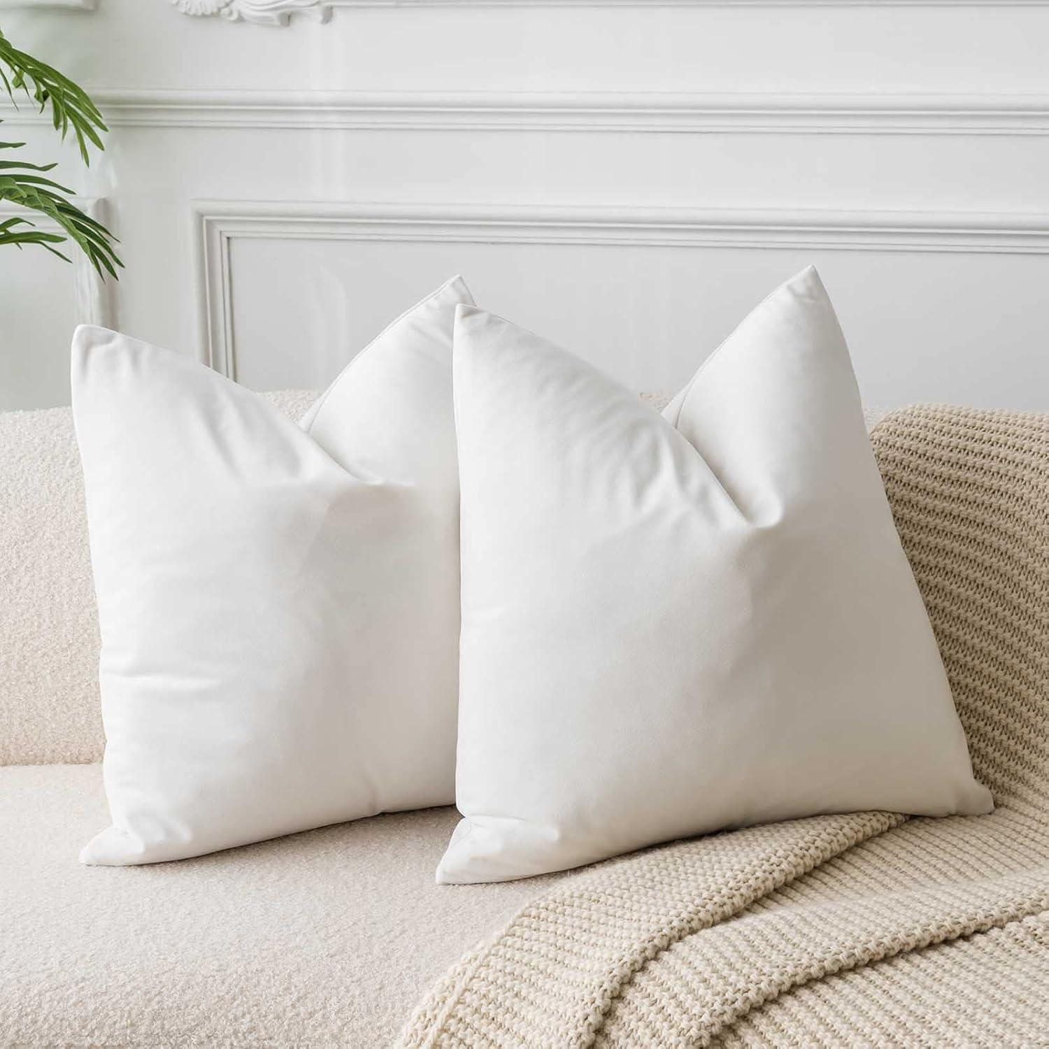 Cream White Velvet 22x22 Pillow Covers Set of 2