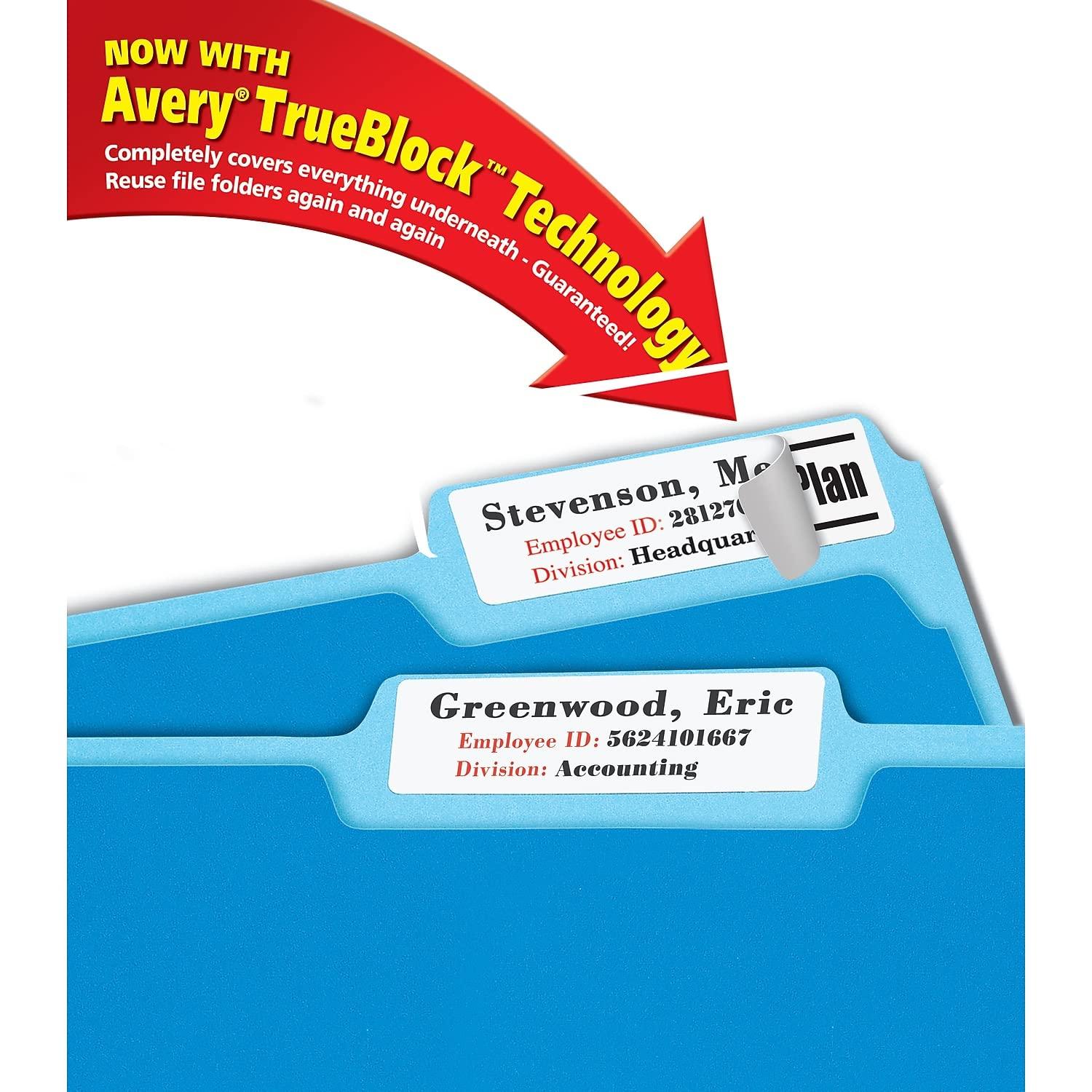 Avery Printable File Folder Labels, 15/16 x 3-7/16 Inches, White, Pack of 450