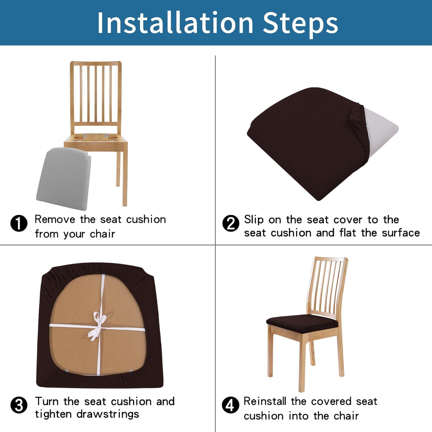 Smiry Dining Chair Seat Covers Stretch Jacquard Chair Slipcover with Ties (Set of 6, Beige)