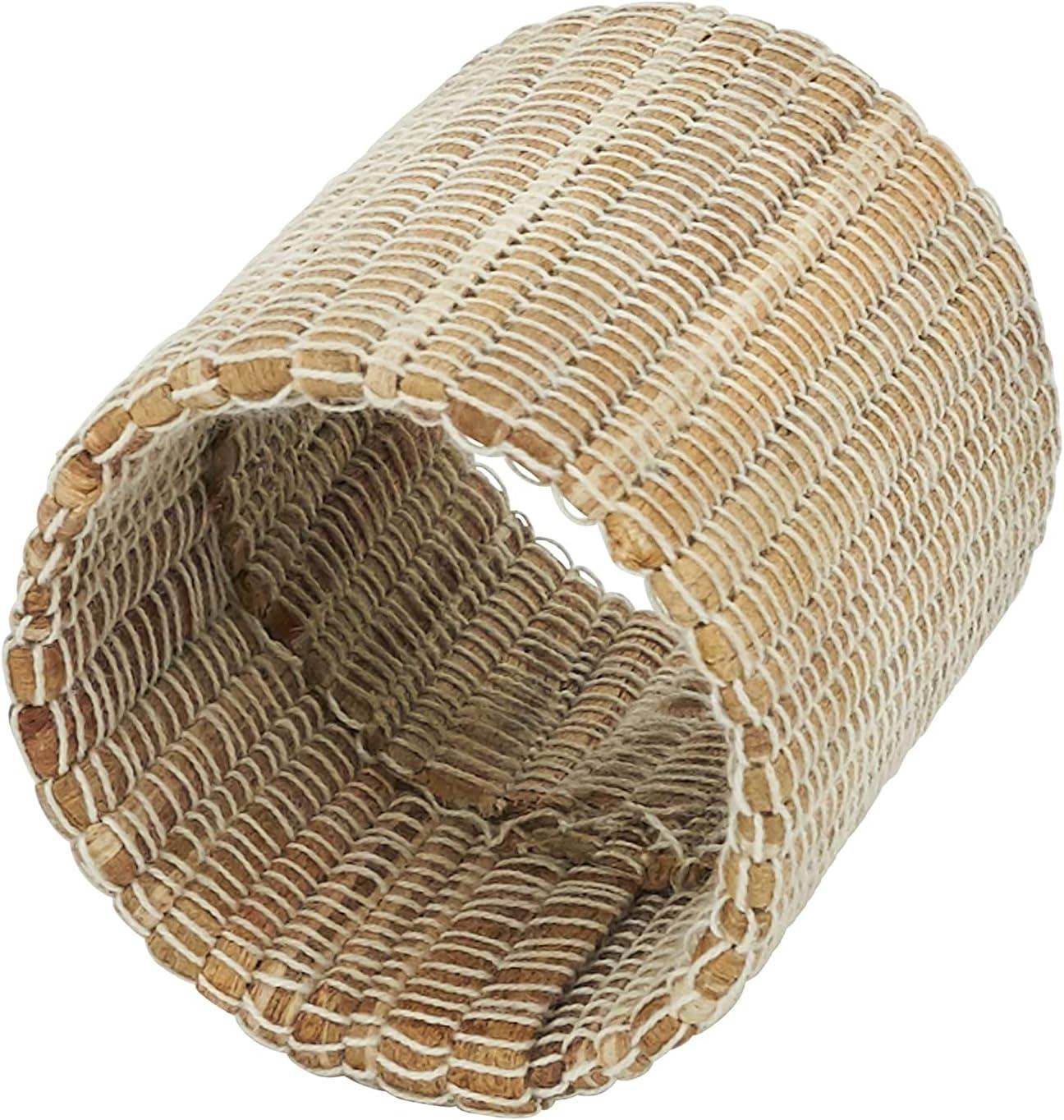 Saro Lifestyle Napkin Rings With Shimmering Woven Nubby Design (Set of 4), Natural, 1.5"