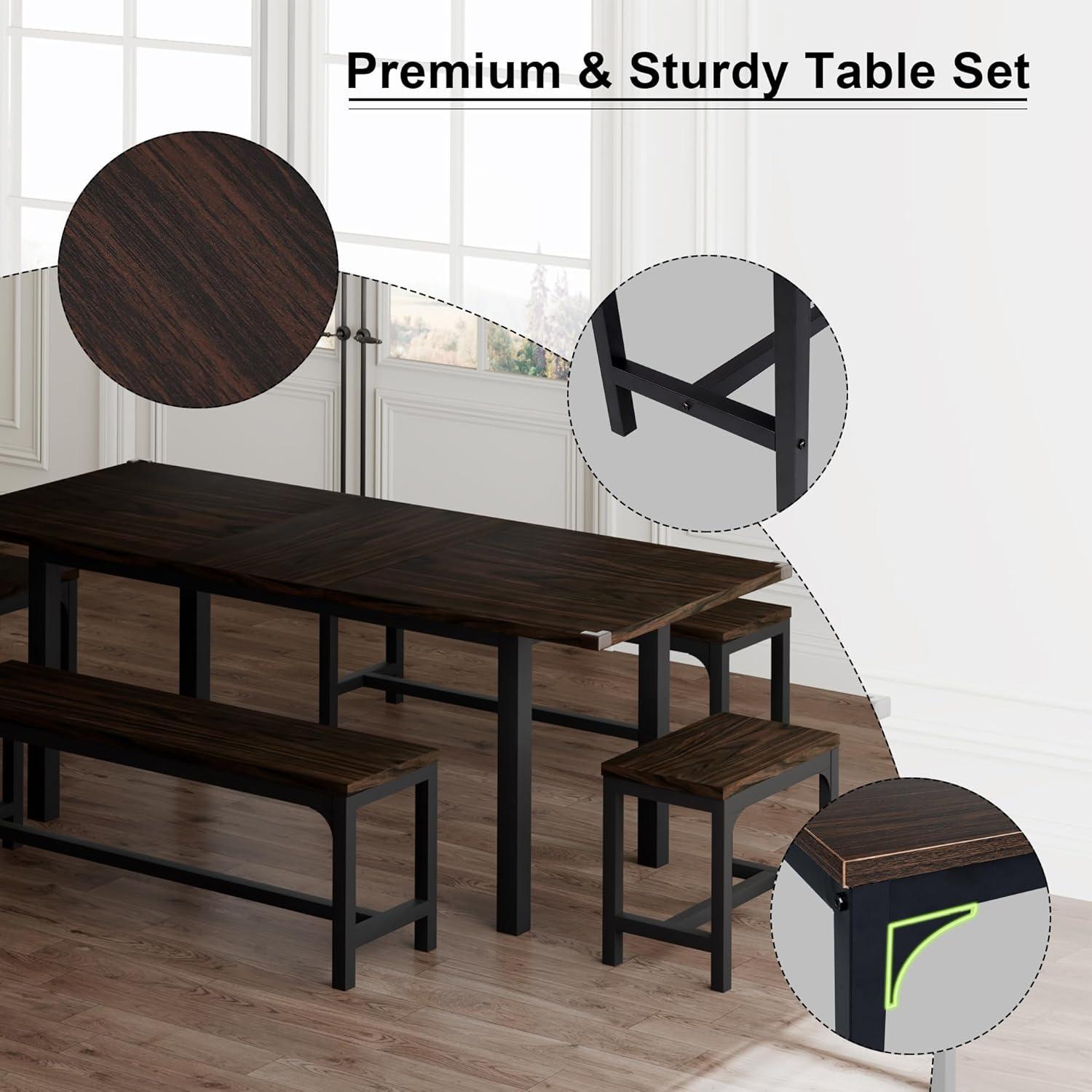 Espresso Extendable Dining Table Set with Benches and Stools