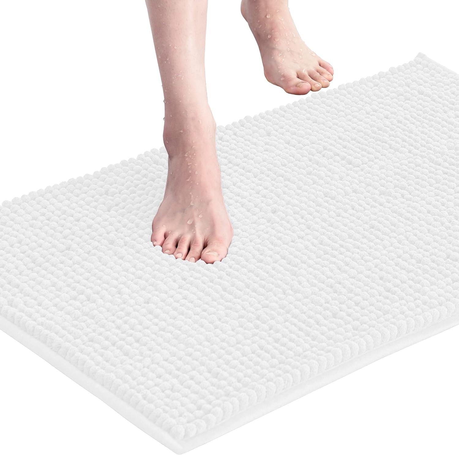 Bathroom Rugs Chenille Bath Rug Soft Short Plush, Water Absorbent Shower Mat Quick Dry Machine Washable(White,16" x 24") White 16" x 24"