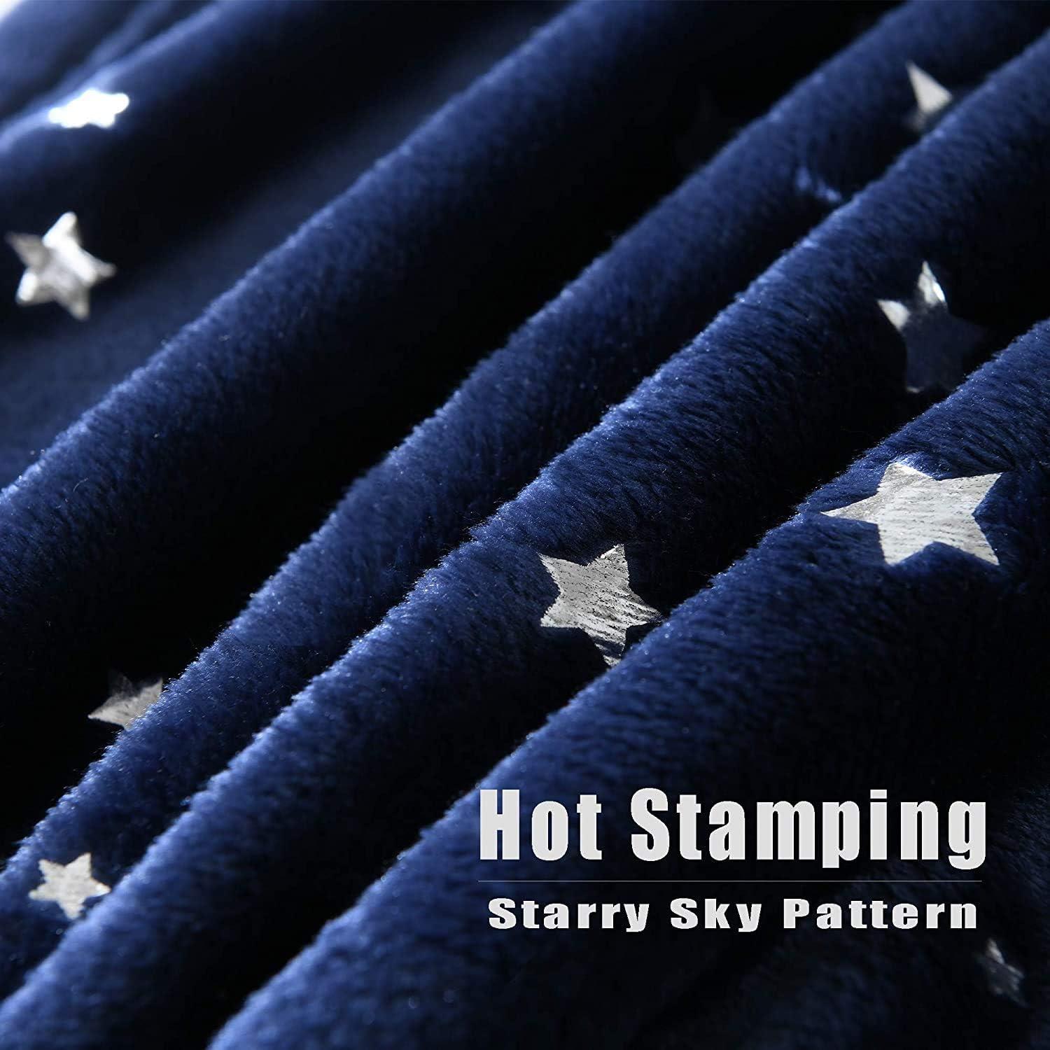 Queen Navy Blue Microfiber Fleece Blanket with Star Design