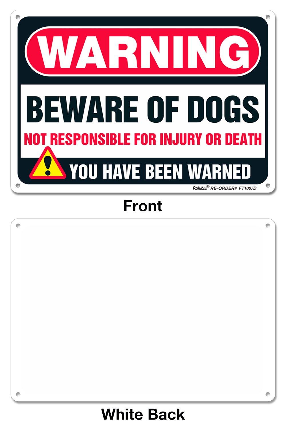 2Pack Beware of Dog Sign, You Have Been Warned No Responsible for Injury or Death - Indoor/Outdoor Fence Use - Metal Aluminum Rust Free | 7" x 9.8" Pre-Drilled Holes, Fade Resistant, Weatherproof