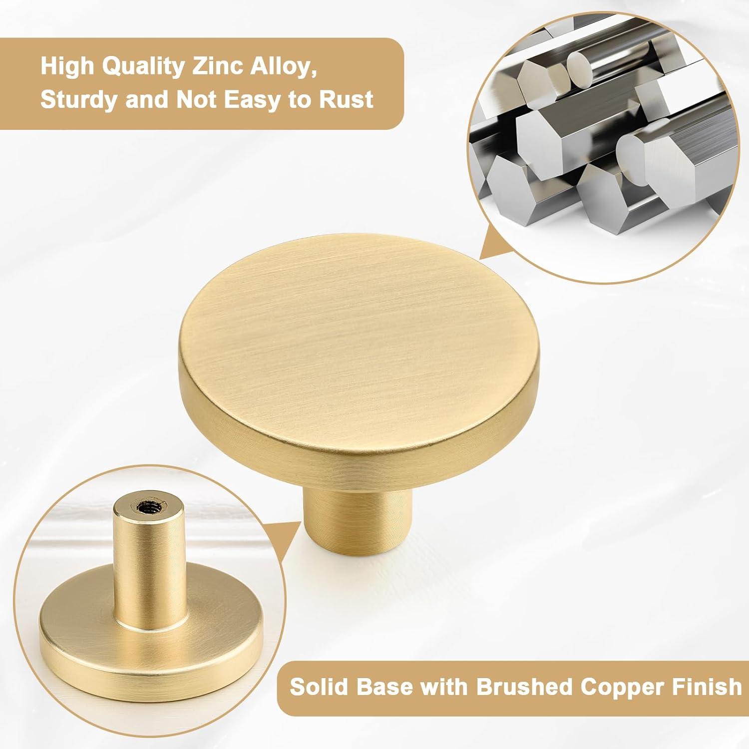 WEAVERBIRD 4 Pieces Round Cabinet Knobs Brushed Gold, Zinc Alloy Kitchen Cabinet Hardware Cupboard Knobs Small Drawer Knobs