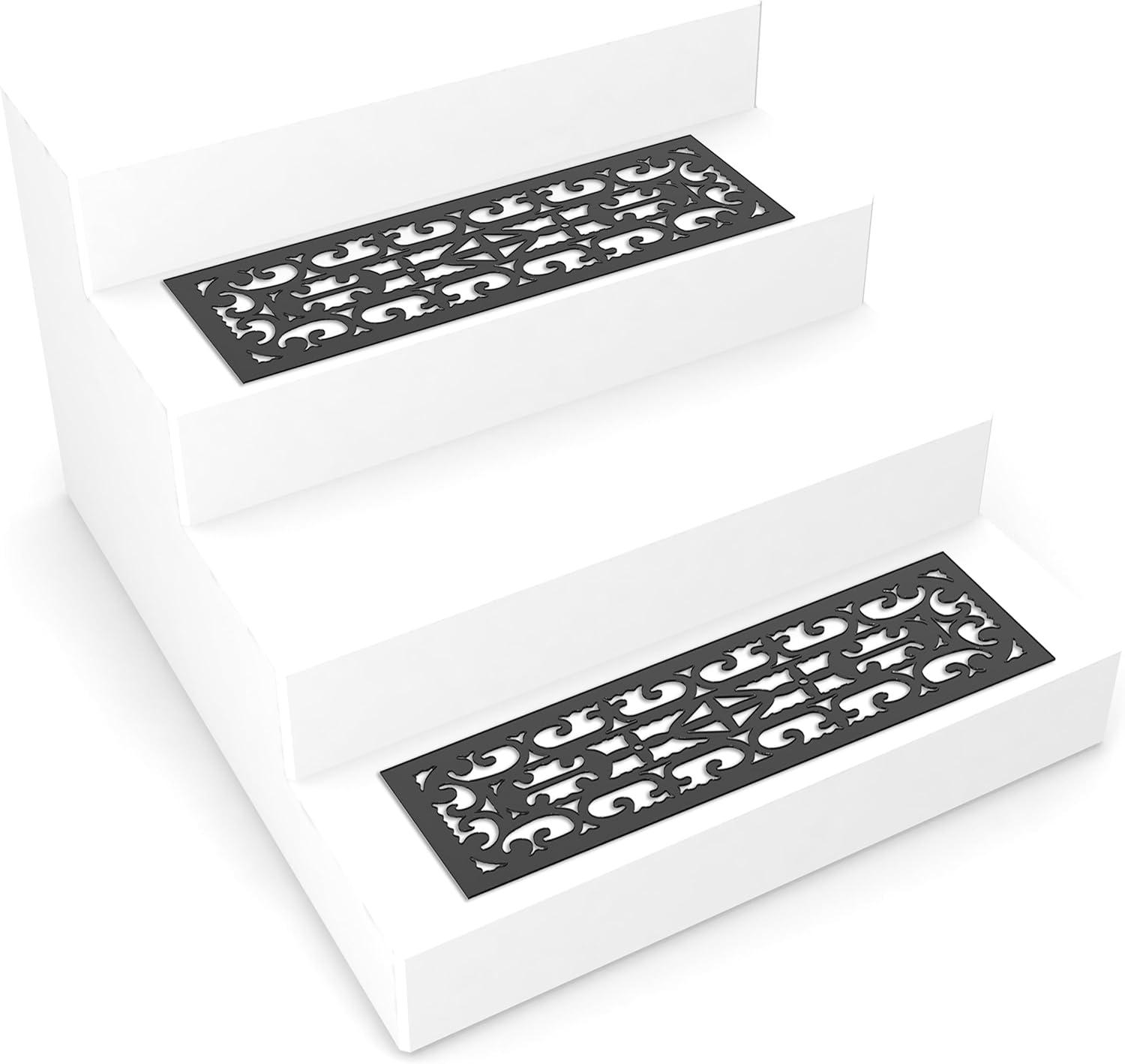 Set of 2 Non-Slip Stair Treads for Wooden Steps - Heavy Duty Decorative Runner with Traction Control Grip - Outdoor Rubber Mats by Pure Garden (Black)