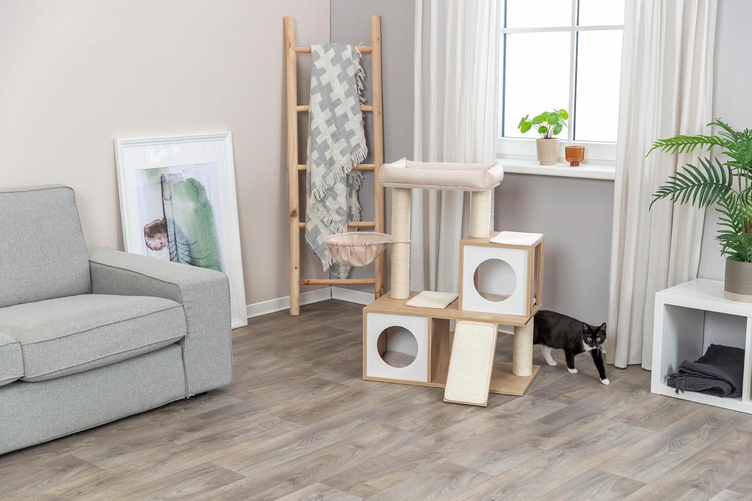 TRIXIE TRIXIE Addison 35.5-in Cat Tree, Modern Wood Cat Tower, Sisal Scratching Posts & Pads, 2 Condos, Hammock, Cozy Bed