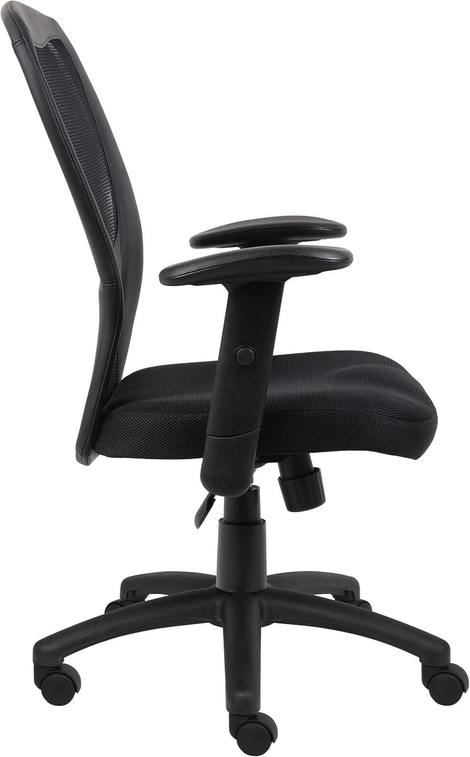 Mesh Task Chair with Adjustable Arms Black - Boss Office Products: Swivel, Ergonomic, Nylon Base