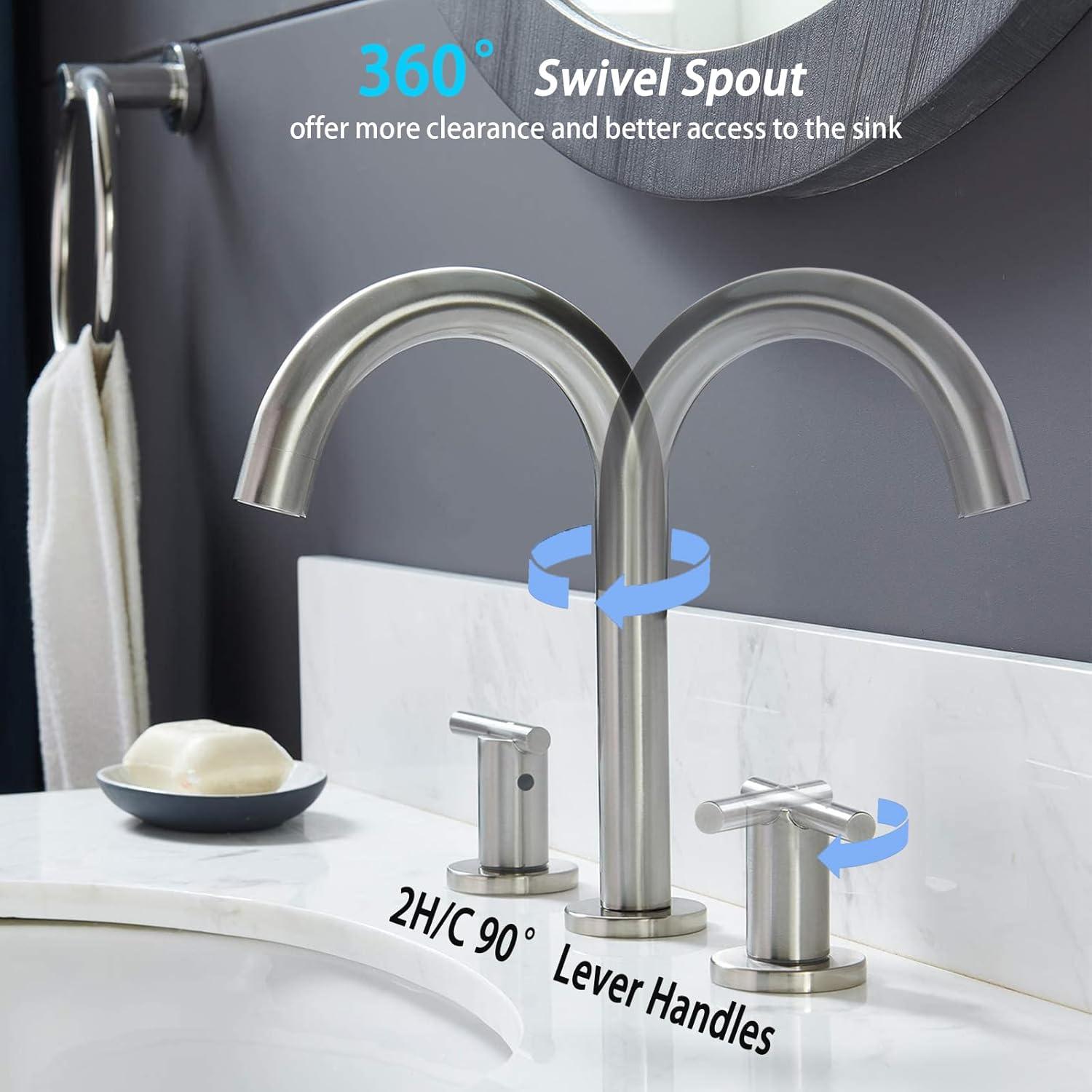 VAPSINT Black Bathroom Faucet 3 Hole, 8 Inch Widespread Matte Black Waterfall Bathroom Sink Faucet, 2 Handle Lavatory Vanity Faucet for Bathroom Sink with Pop Up Drain & Supply Hoses