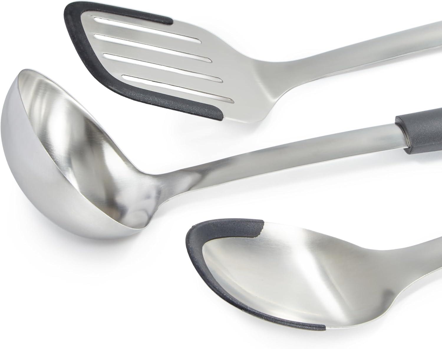 BergHOFF Leo Graphite 3Pc Stainless Steel Utensil Set With Silicone Head, Recycled Material