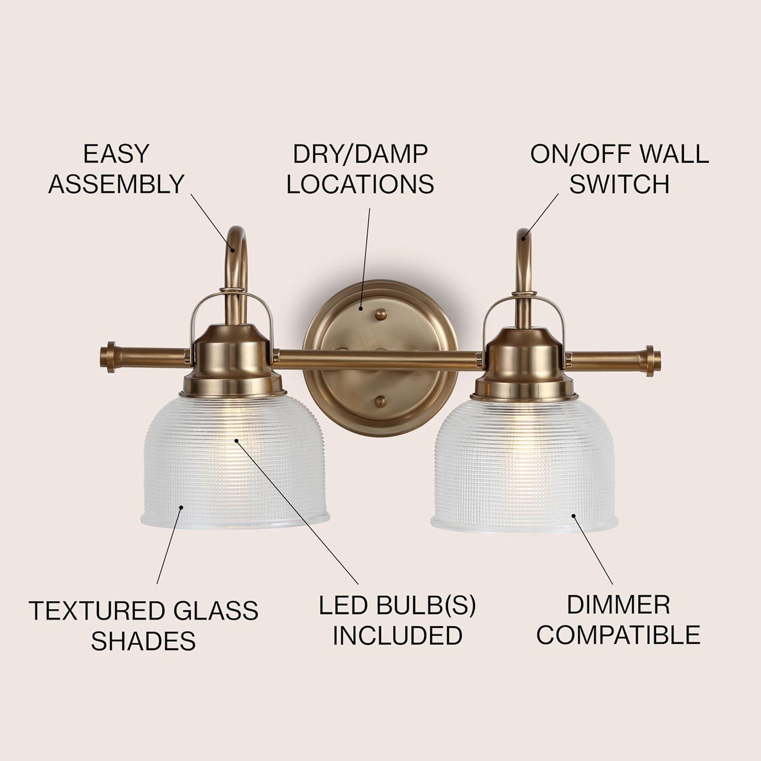 Virginia 17.25" 2-Light Metal/Glass LED Vanity Light, Brass Gold