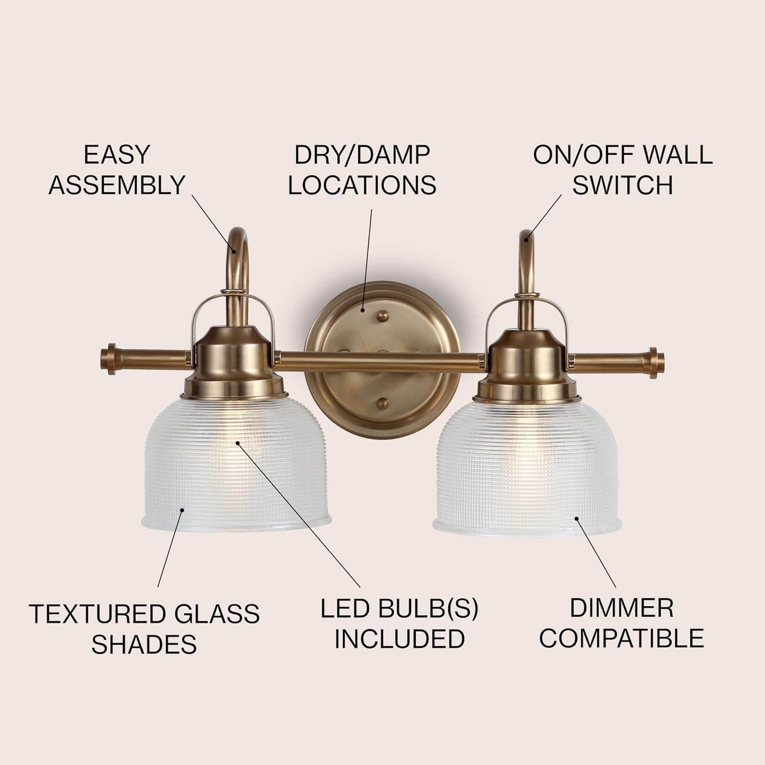 17.25" LED 2-Light Metal/Glass Virginia Pendent Brass/Gold - JONATHAN Y: ETL Listed, Bathroom Fixture, Bright Light