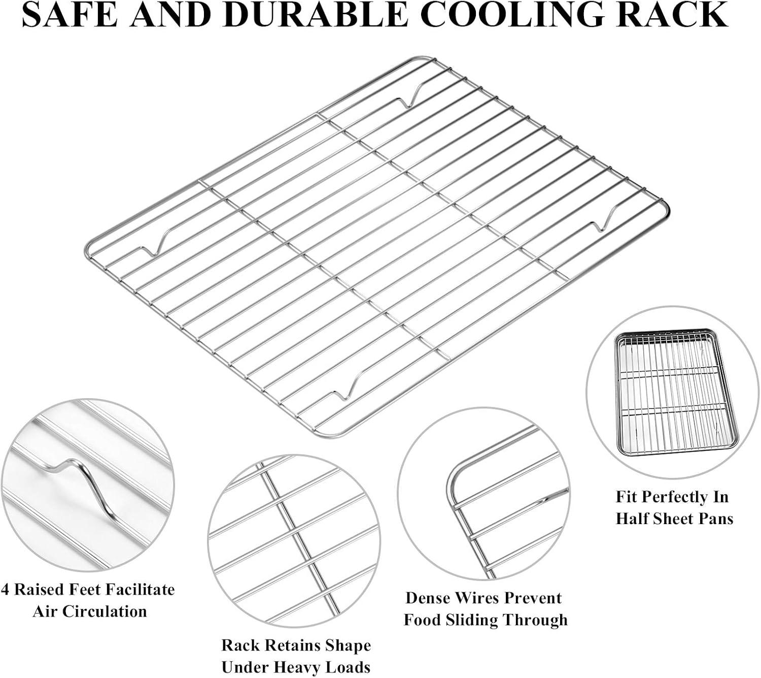 Baking Sheet with Rack 12 x 10 x 1 Inch, RUseeN Stainless Steel Cookie Sheet Baking Pan Toast Oven Tray with Cooling Rack, Quarter Sheet Pan with Wire Rack, Non Toxic & Heavy Duty & Dishwasher Safe