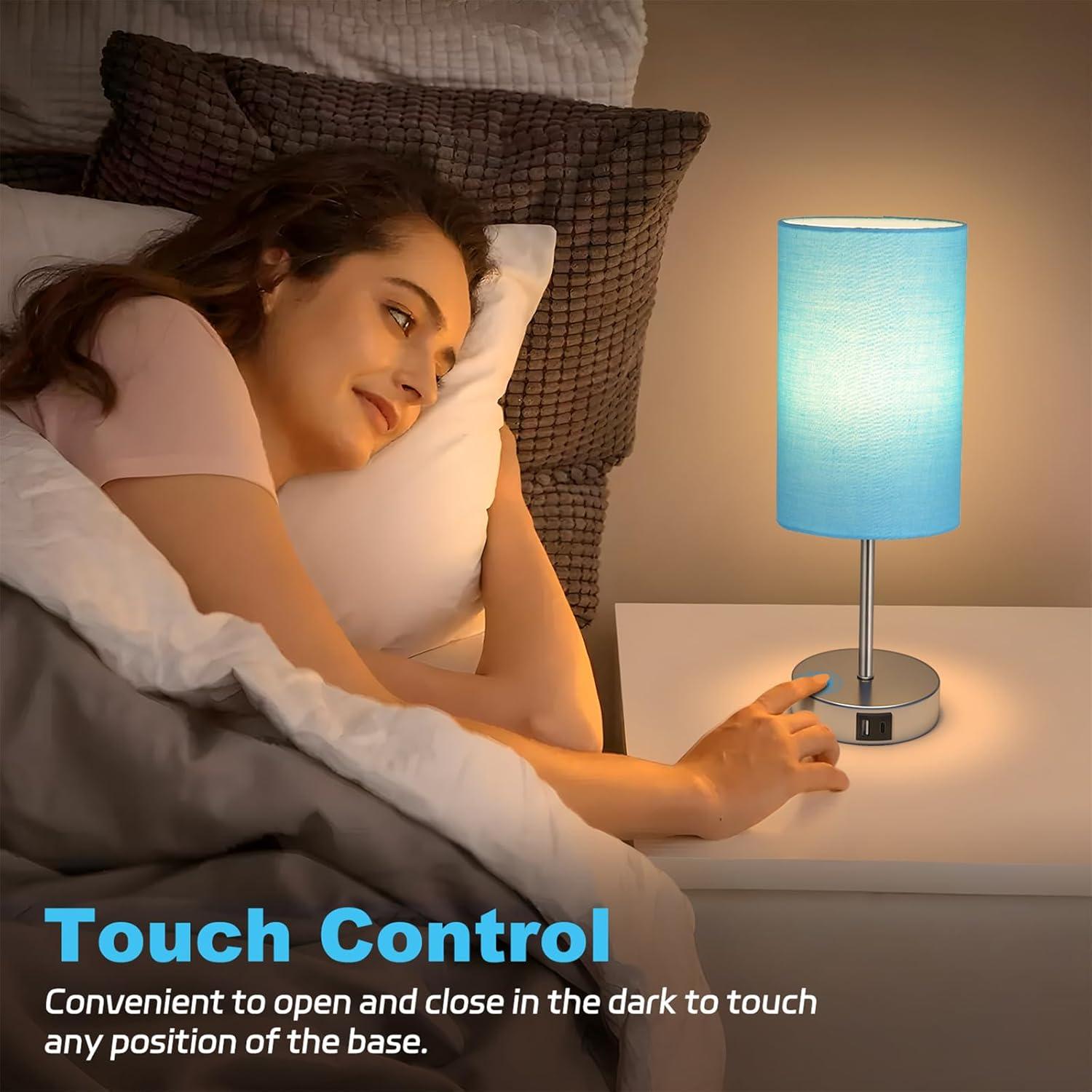 Ebern Designs Table Lamp For Bedroom, 3 Way Dimmable Touch Lamp With Dual Charging Station, Small Bedside Lamps For Night Stands, Living Room, Office(LED Bulb Included)