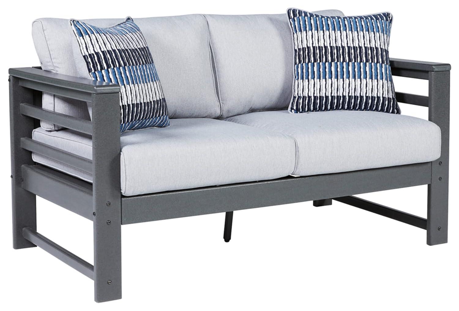Signature Design by Ashley Casual Amora Outdoor Loveseat with Cushion  Charcoal Gray