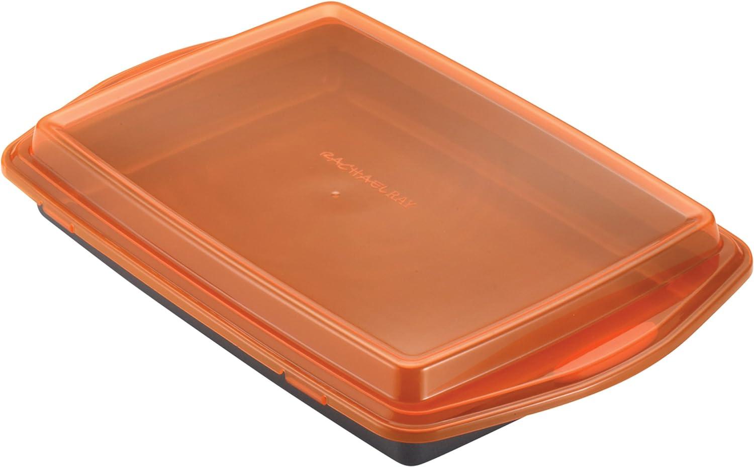 Orange Carbon Steel Nonstick Cake Pan with Lid, 9" x 13"