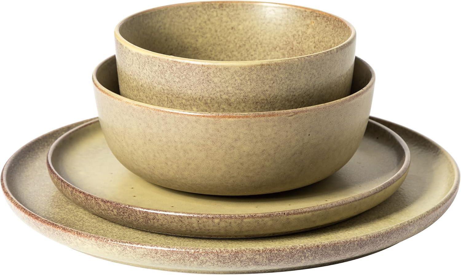 Gibson Elite James Street 16 Piece Stoneware Matte Reactive Double Bowl Dinnerware Set