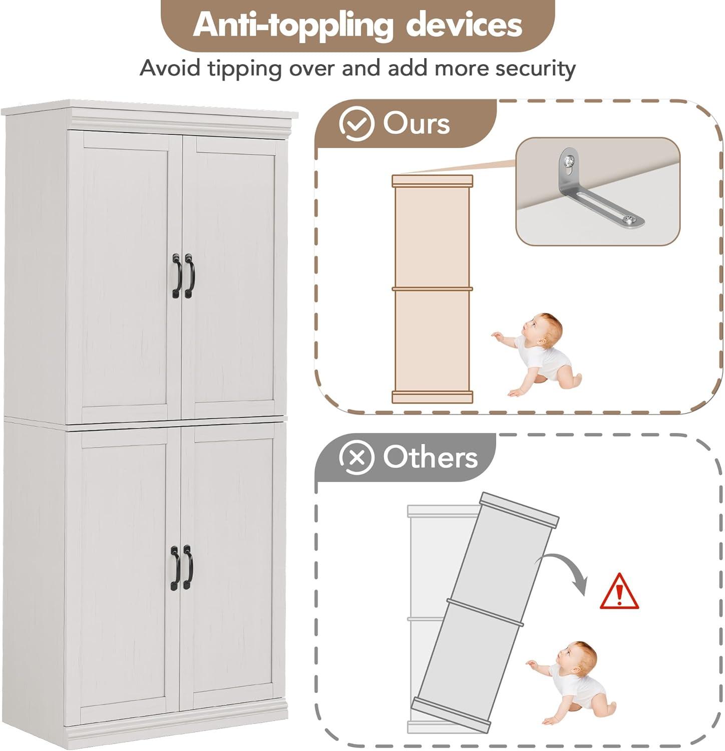 Ataucjin 70" Tall Kitchen Pantry Cabinet, Freestanding Cupboard Kitchen Pantry Storage Cabinet, Freestanding Cupboard with Doors and Adjustable Shelves, for Bathroom, Dining Room, Living Room