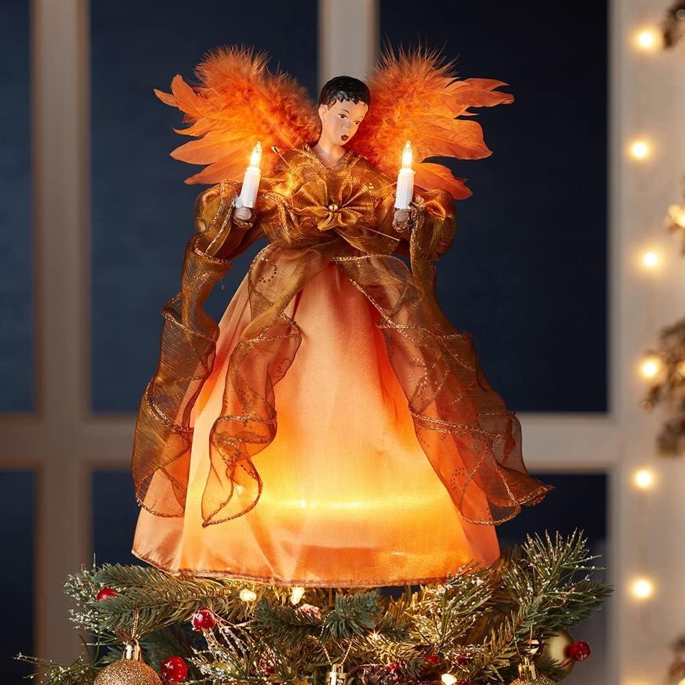 Kurt Adler 13-Inch Ul 10-Light Gold African American Angel Treetop