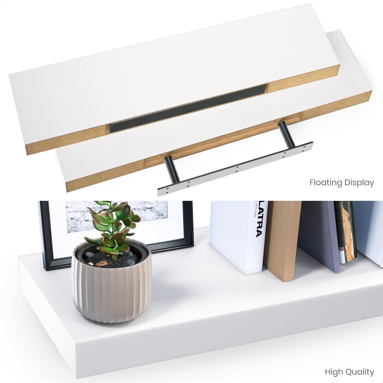 White Veneered Wood Floating Wall Shelves Set of 2