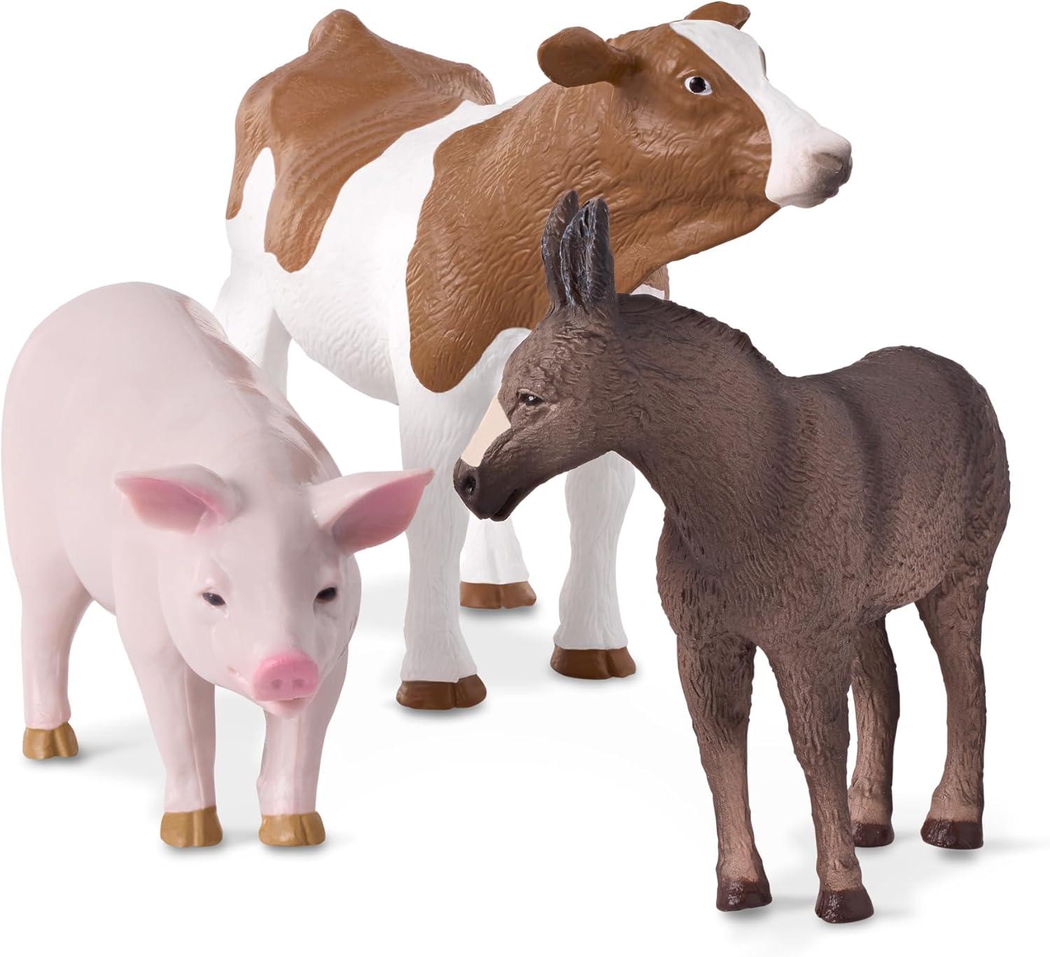 Terra by Battat - Farm Animals (Donkey, Cow, Pig) - Farm Animal Toys with Donkey Toy for Kids 3+ Pc, Multi