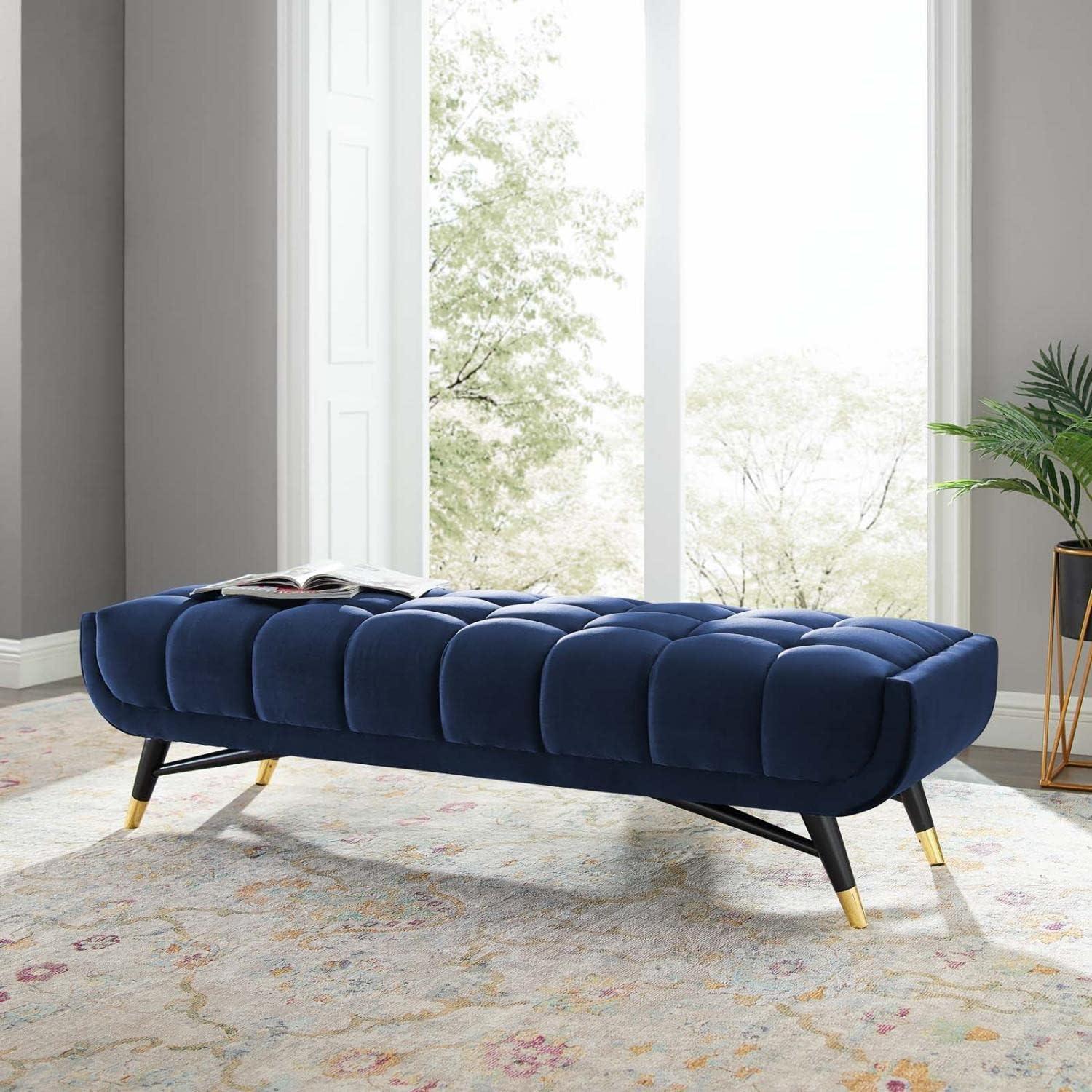 Modway Adept 17.5" x 60" Modern Performance Velvet Tufted Bench in Midnight Blue