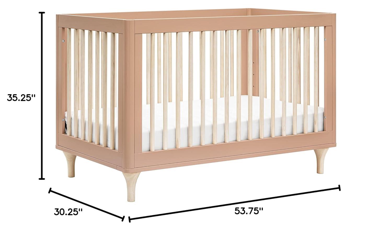 Babyletto Lolly Canyon Pink & Washed Natural Wood 3-in-1 Convertible Baby Crib with Toddler Bed Conversion Kit