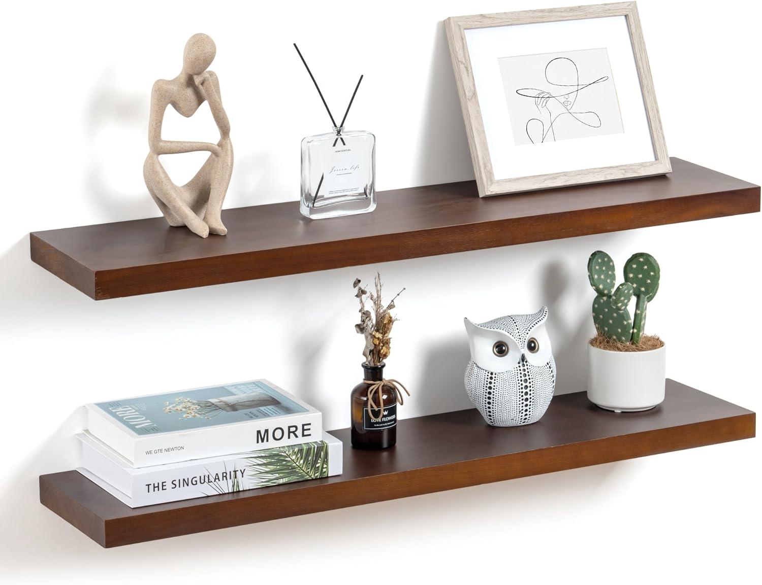 Light Brown MDF Floating Wall Shelf with Metal Bracket