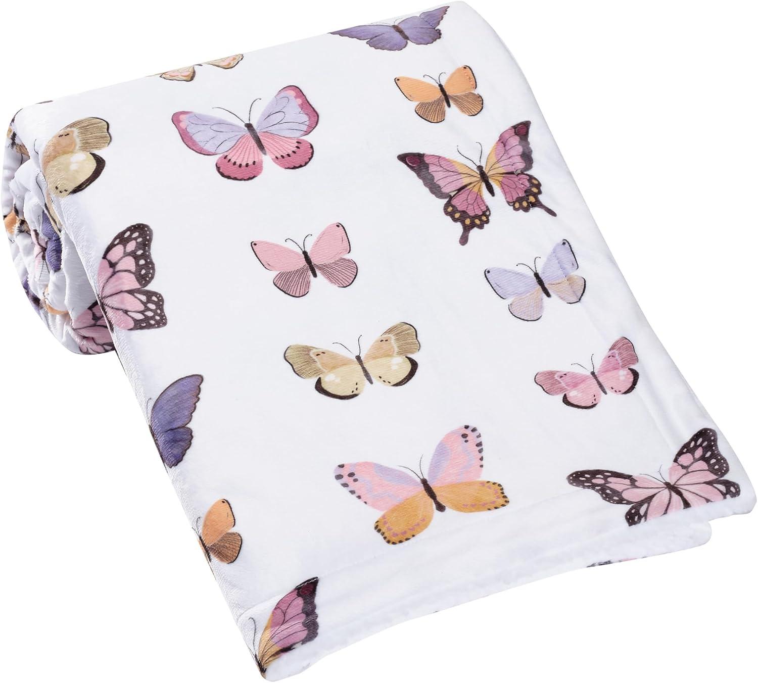 Lambs & Ivy Butterfly Dreams Ultra-Soft Fleece/Faux Shearling Baby Blanket