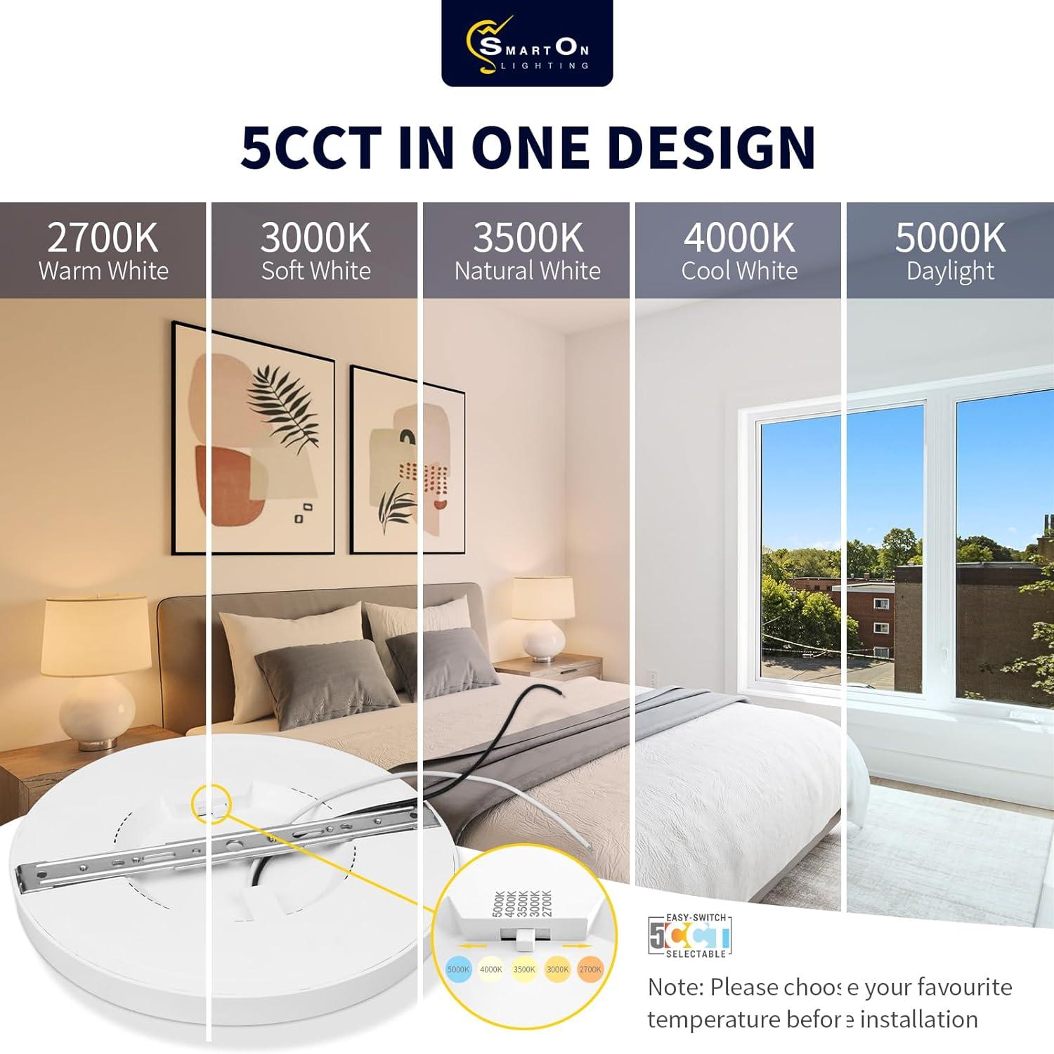 7 Inch Flush Mount LED Ceiling Light Fixture White, 14Watt, Dimmable & 2700K-5000K 5 Color Selectable Ceiling Light Fixtures Flush Mount 90+ CRI Low Profile Ceiling Light for Kitchen