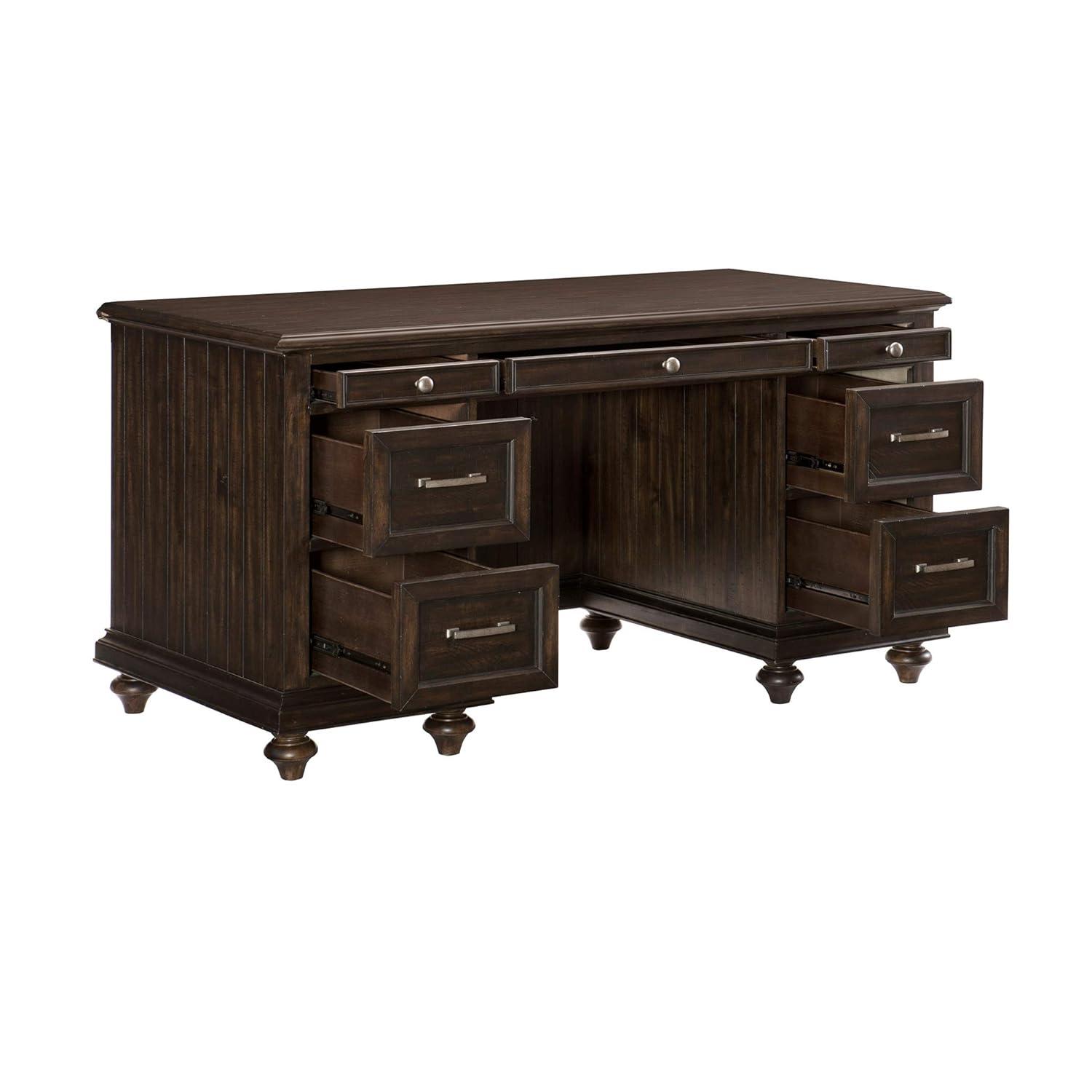 Traditional Brown Executive Desk with 7 Drawers
