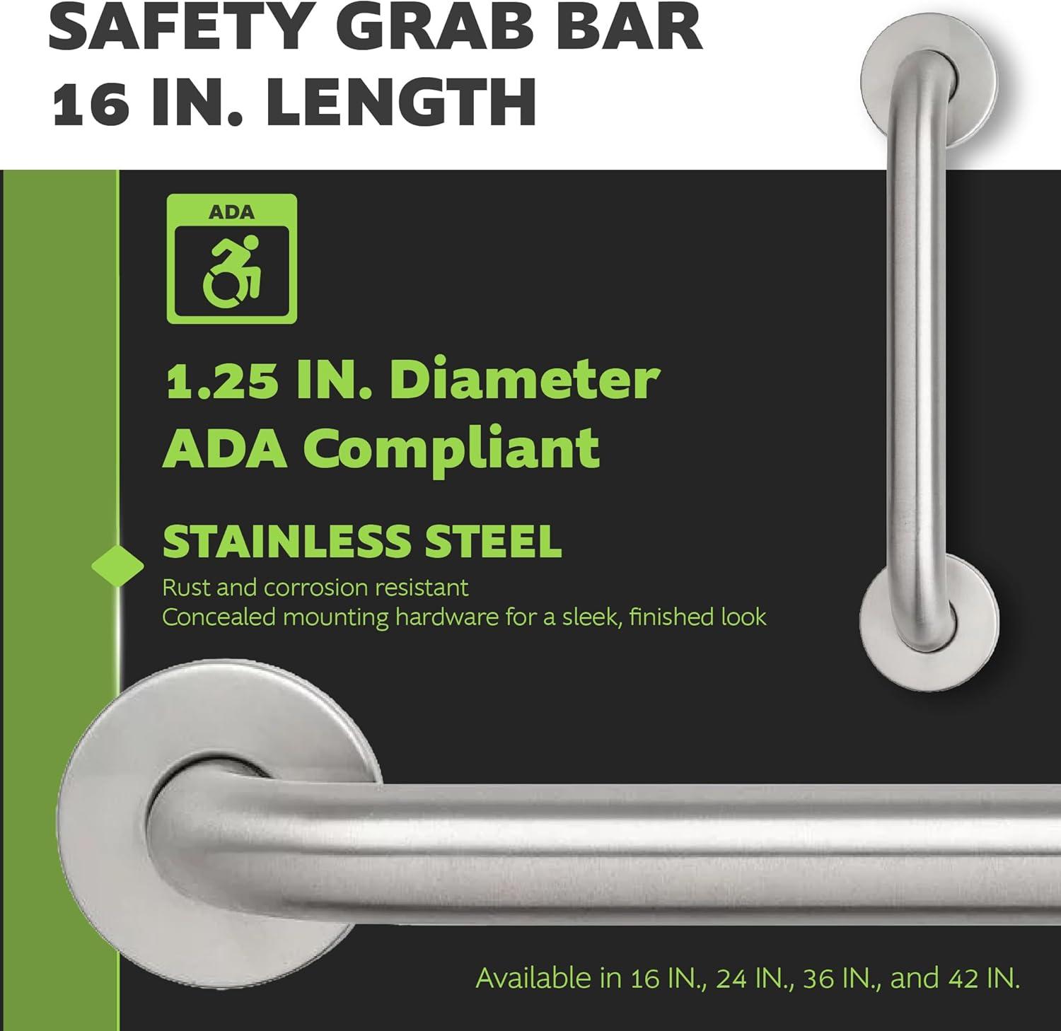 16-Inch Brushed Stainless Steel ADA Compliant Grab Bar