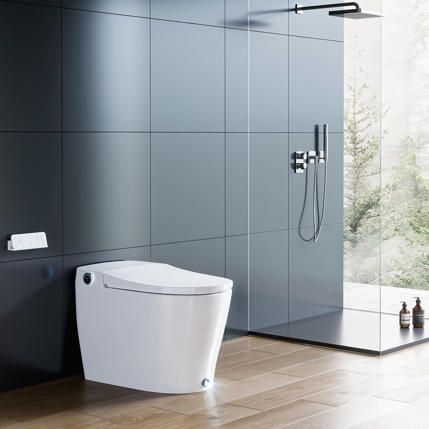 HOROW Elongated Tankless Toilet, One Piece Smart Toilet with Advance Heated Bidet Seat, Wireless Remote Control, Auto Open,HR-T05S