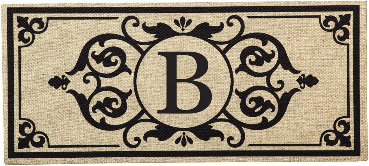 Evergreen Enterprises, Inc Monogram Cambridge Monogram Burlap Sassafras Switch 22 in. x 10 in. Non-Slip Indoor Door Mat