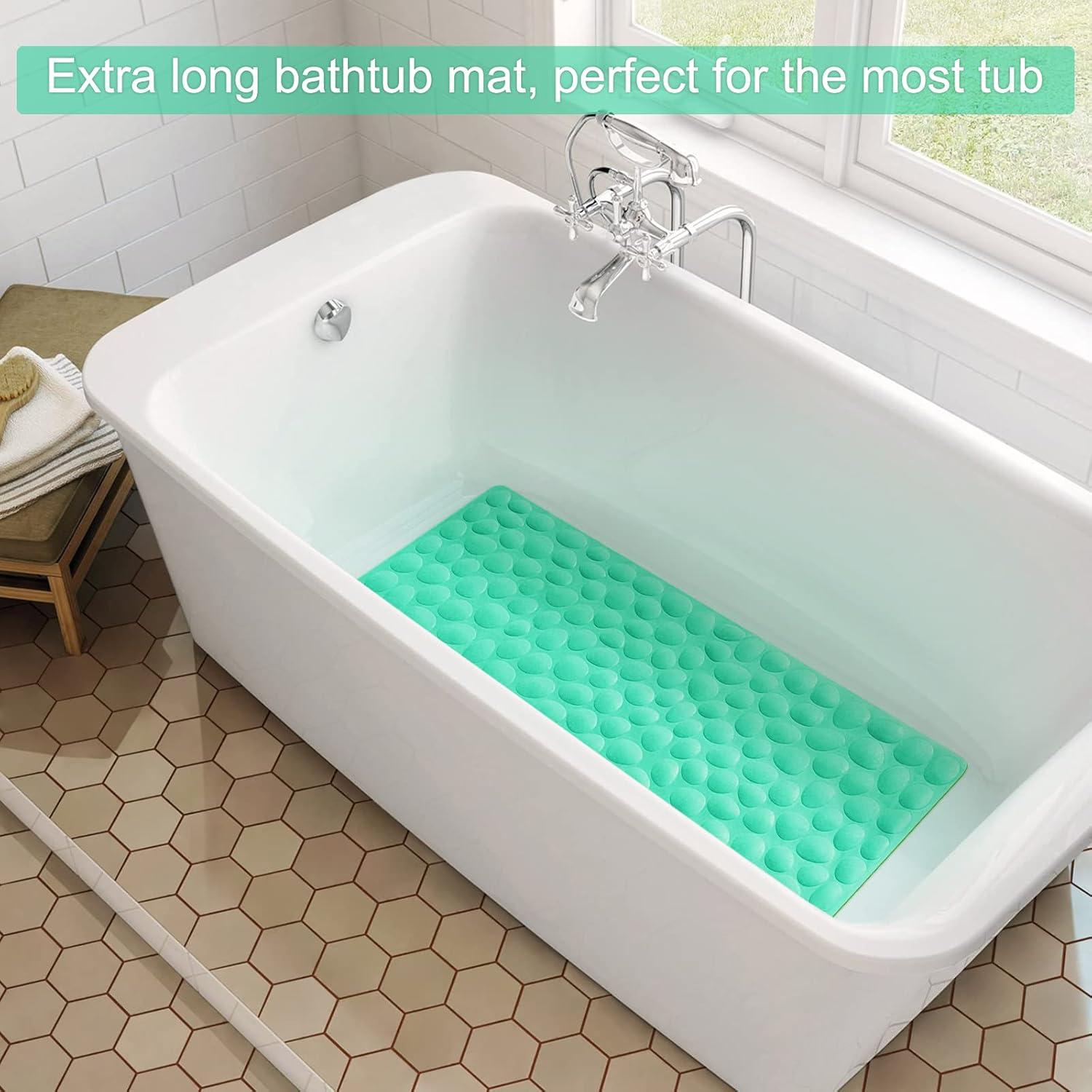 Bathtub and Shower Mats, Extra Long Non-Slip Bath Mat 39 x 16 Inch, Machine Washable Bath Tub Mat with Suction Cups & Drain Holes for Bathroom, Pale Green