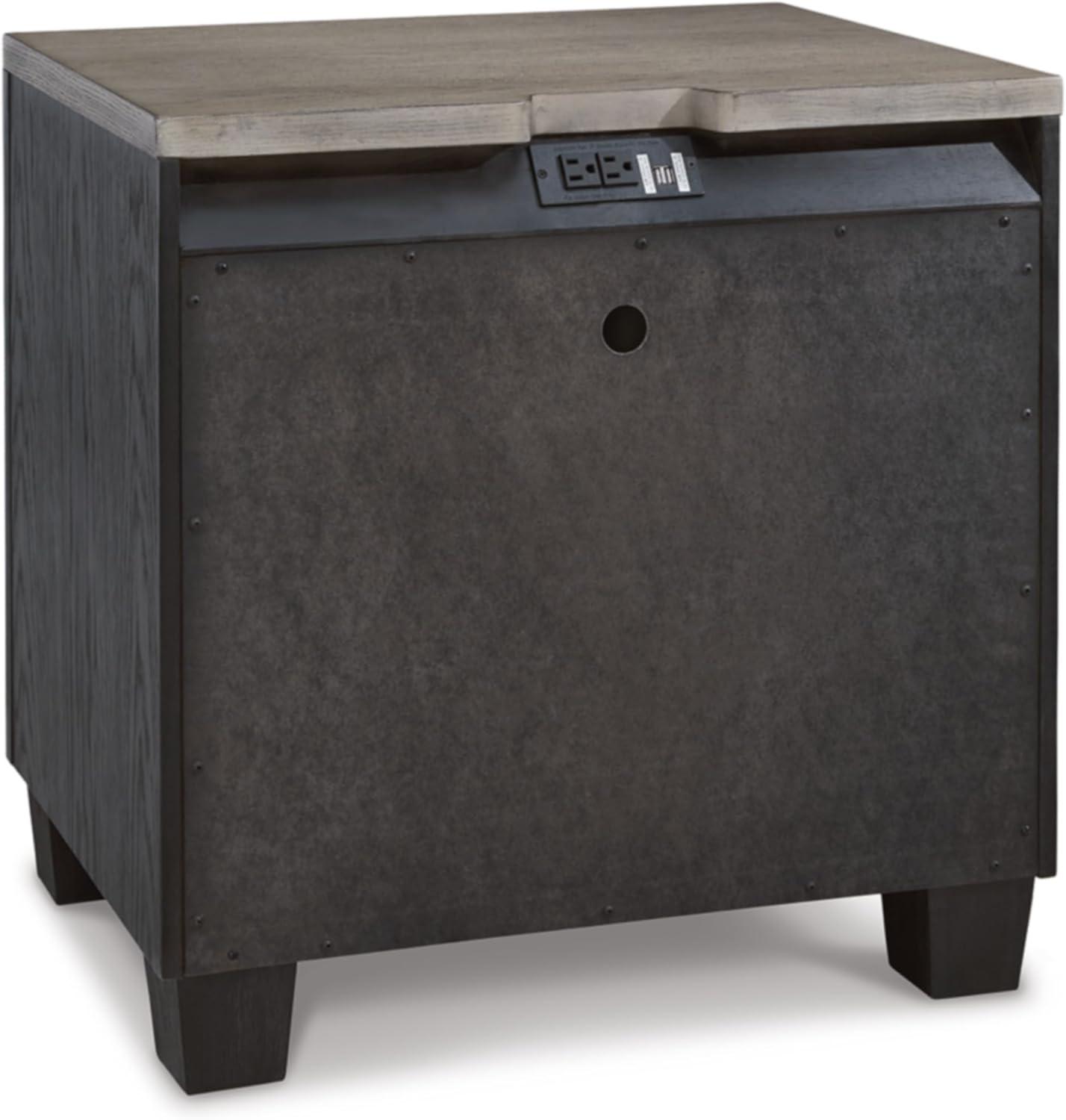 27" Black and Brown Oak 2-Drawer Nightstand