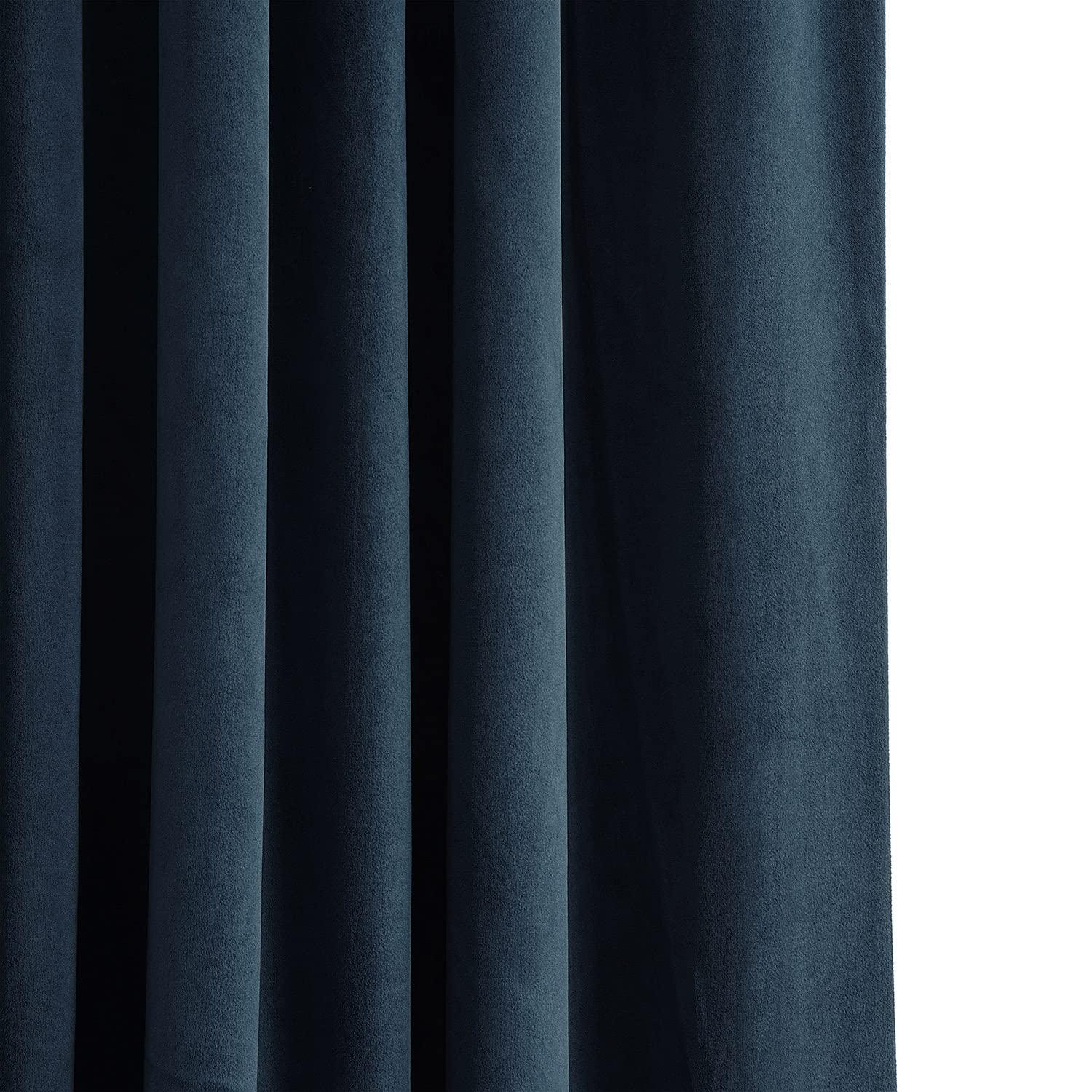 Half Price Drapes Signature Midnight Blue Velvet Blackout Curtains For Bedrooms (1 Panel), 50WX 84L